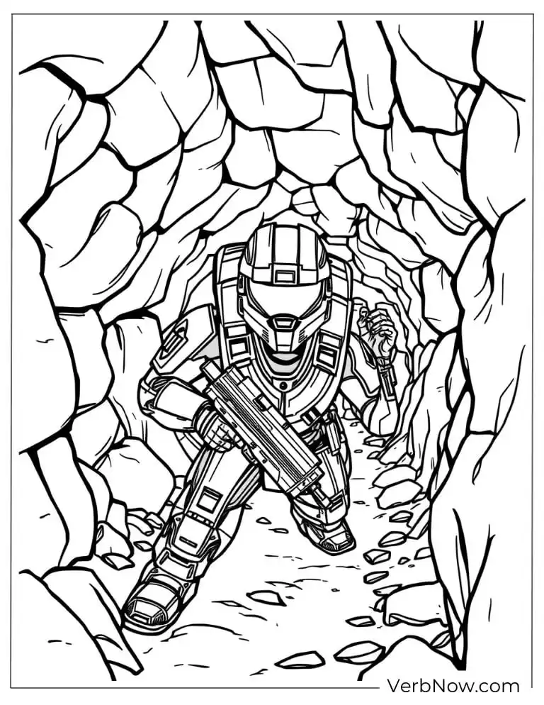 22 Amazing Halo Coloring Pages to Download (Printable PDF) Spartan crawling through a tunnel with a rifle in hand