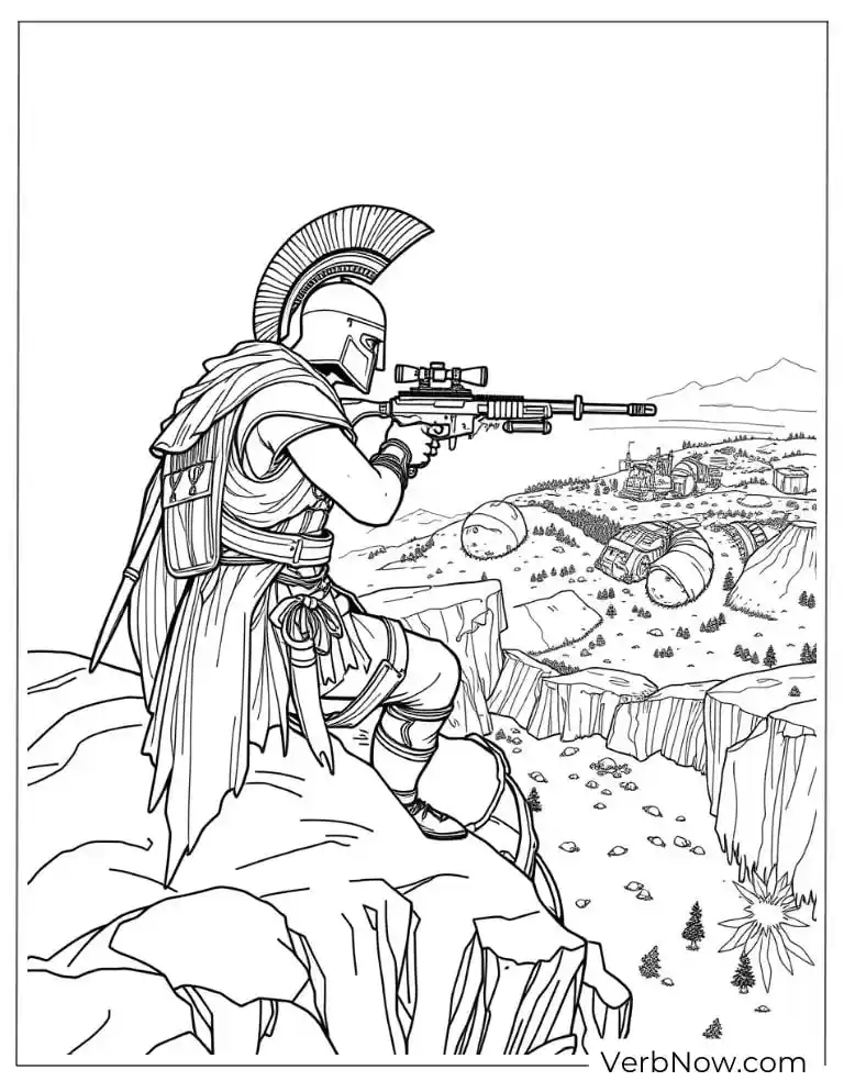 22 Amazing Halo Coloring Pages to Download (Printable PDF) Spartan sniper aiming across a canyon