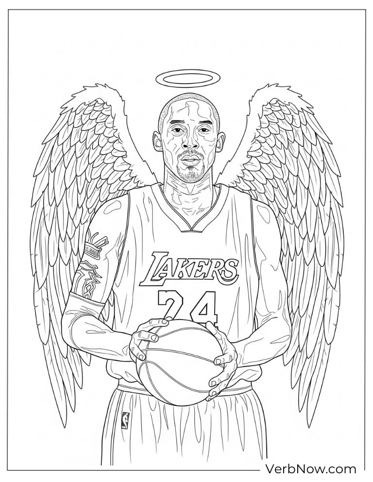 Kobe Bryant with angel wings coloring page