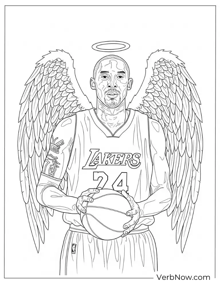 Kobe Bryant with angel wings coloring page