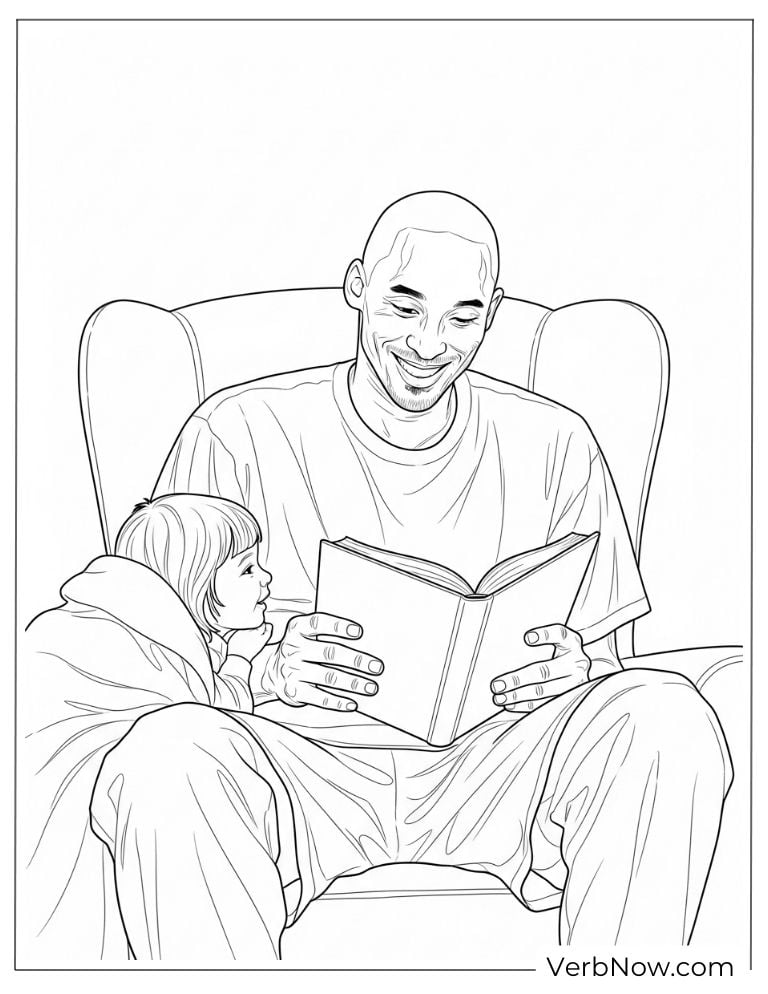 Kobe Bryant reading with daughter coloring page