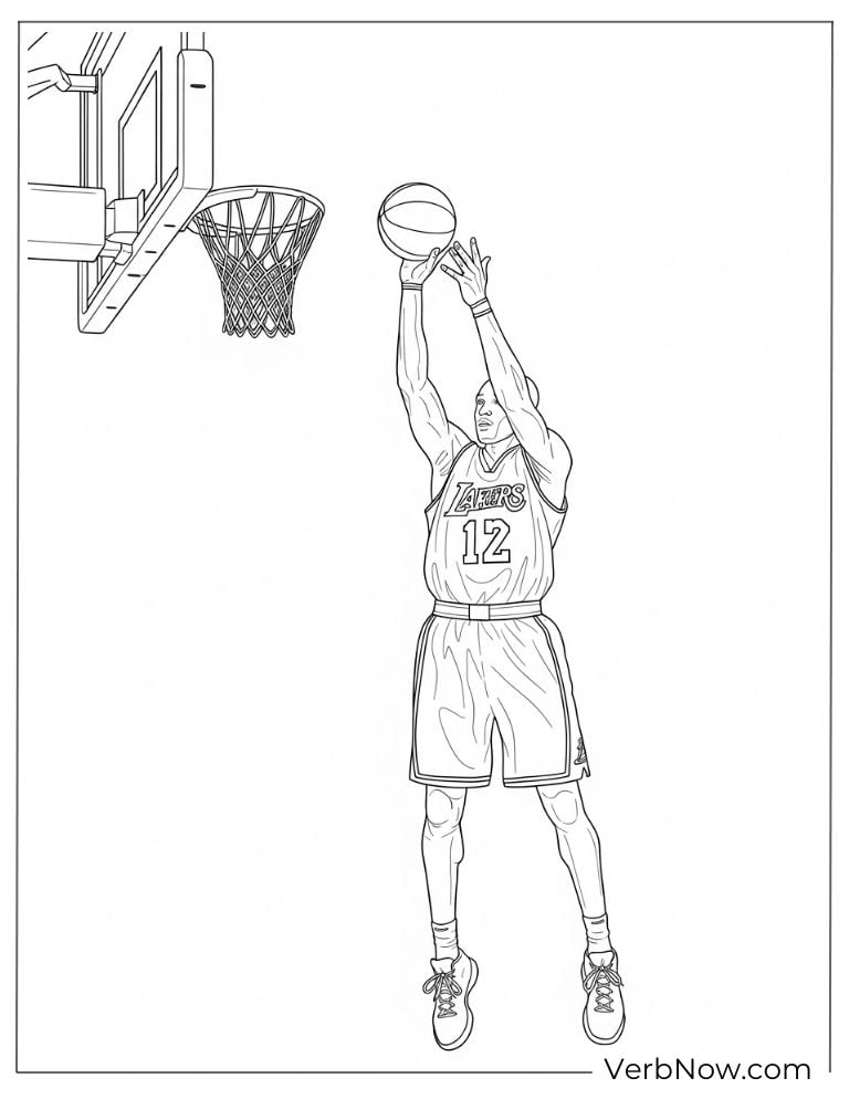 Coloring page of Kobe Bryant dunking