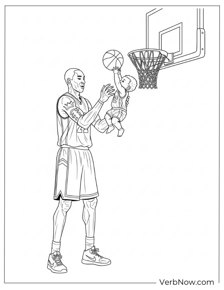 Kobe Bryant holding child and ball coloring page