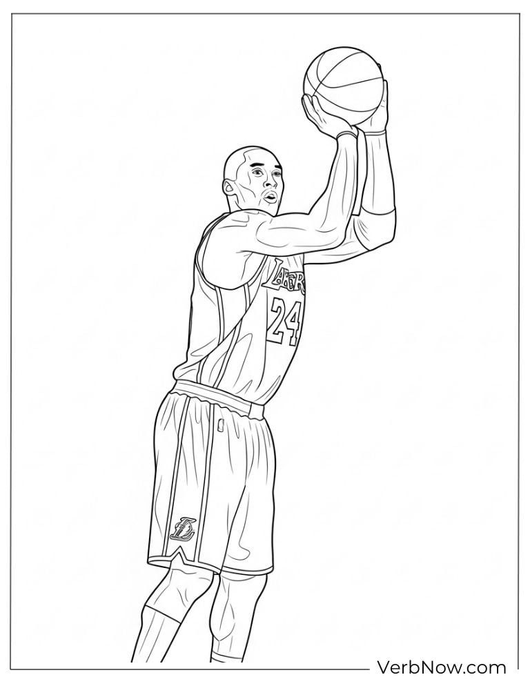Coloring picture of Kobe Bryant mid-shot