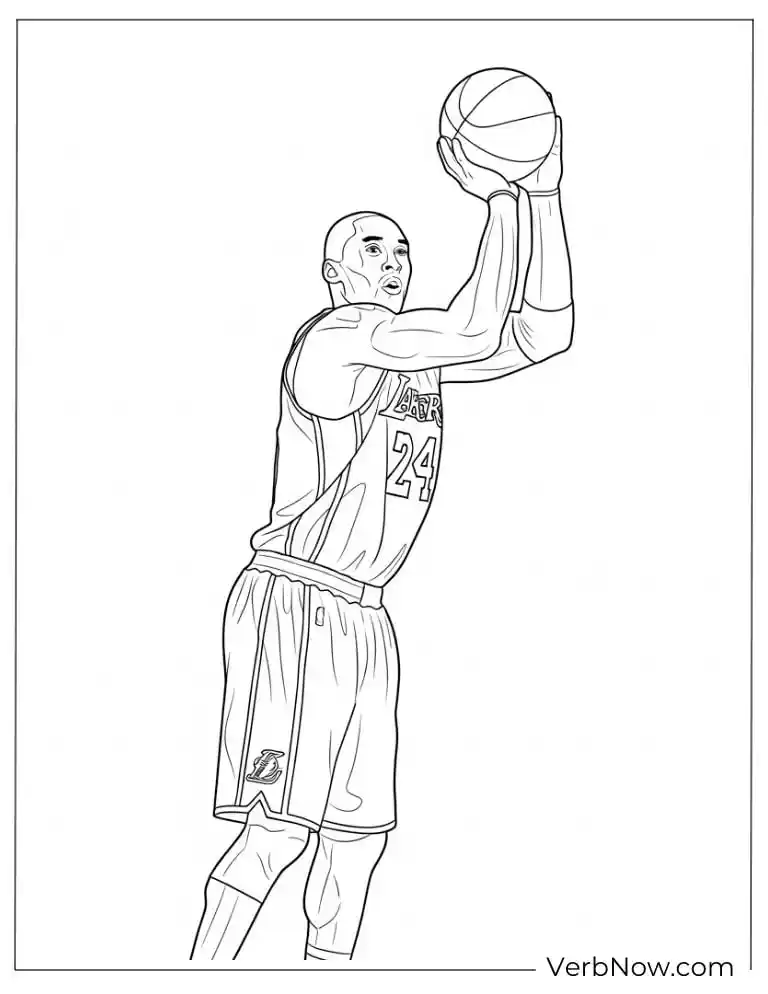 Coloring picture of Kobe Bryant mid-shot