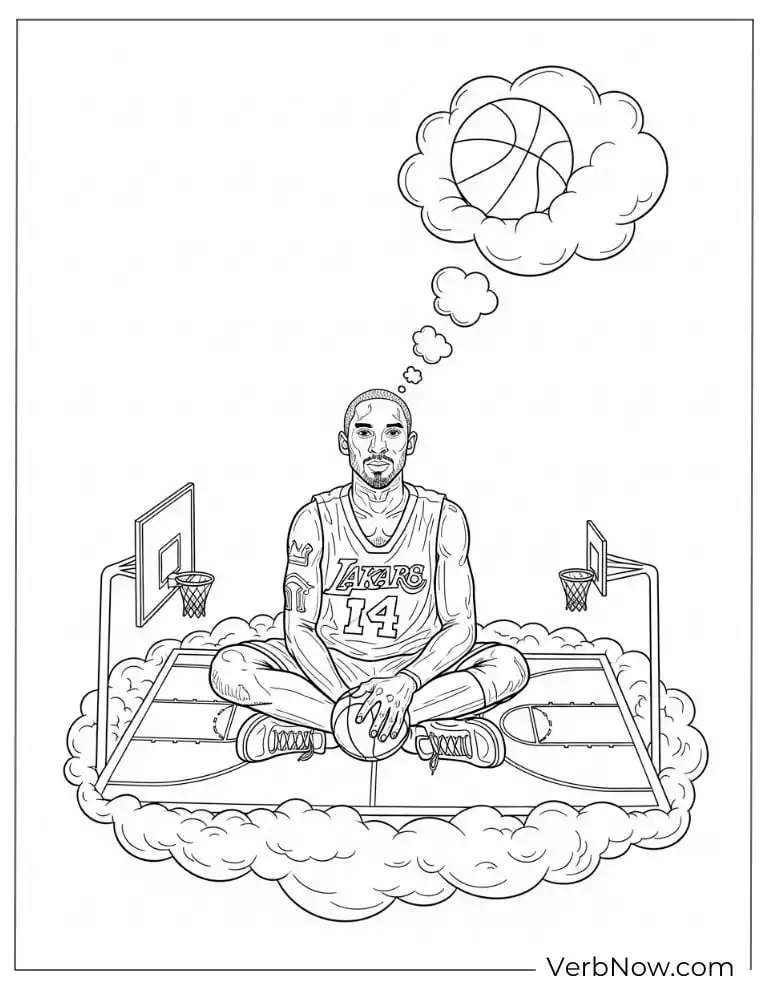 Coloring sheet of Kobe Bryant meditating