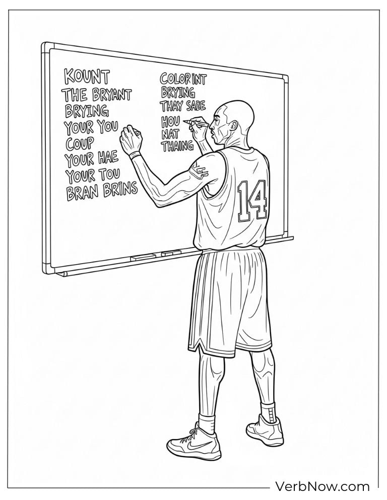 Coloring page of Kobe Bryant writing on board