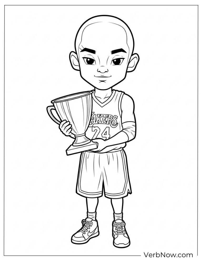 Chibi Kobe Bryant with trophy coloring page
