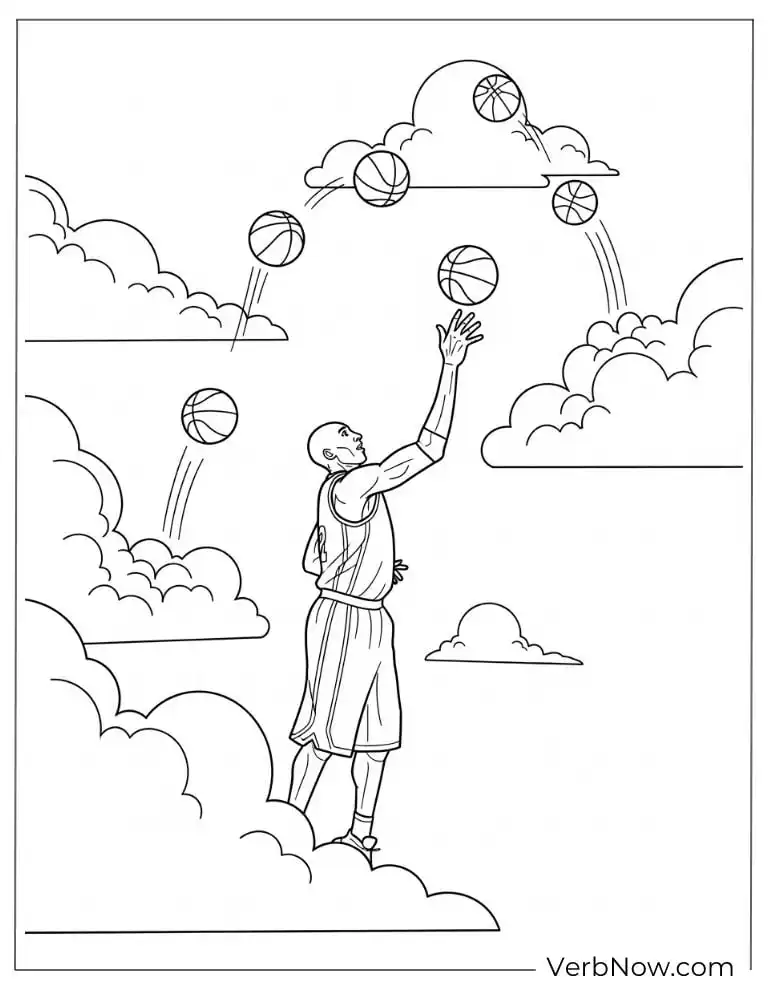 Kobe Bryant reaching for basketballs in clouds