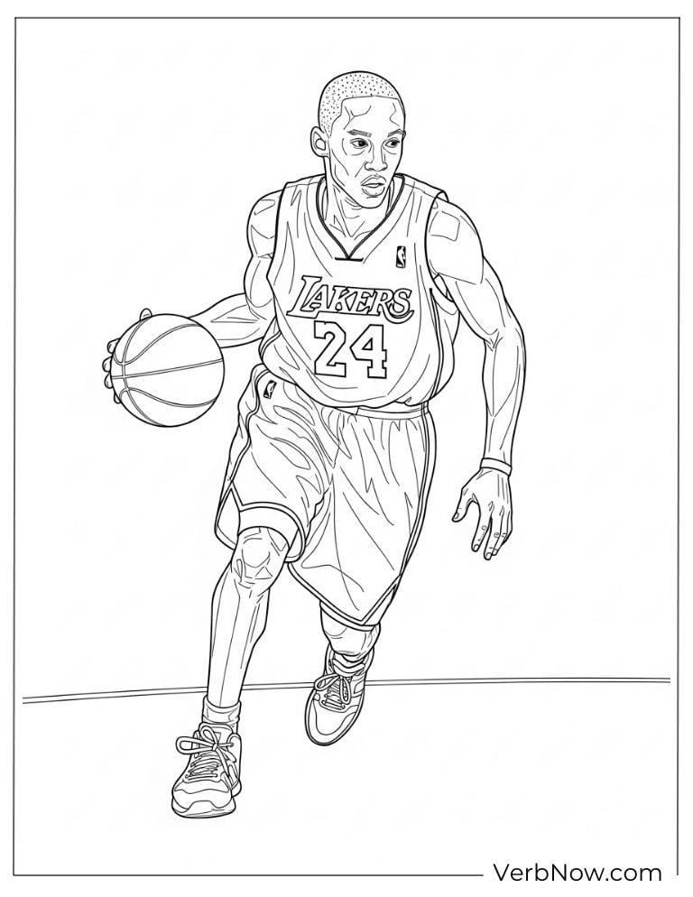 Kobe Bryant running with ball coloring page