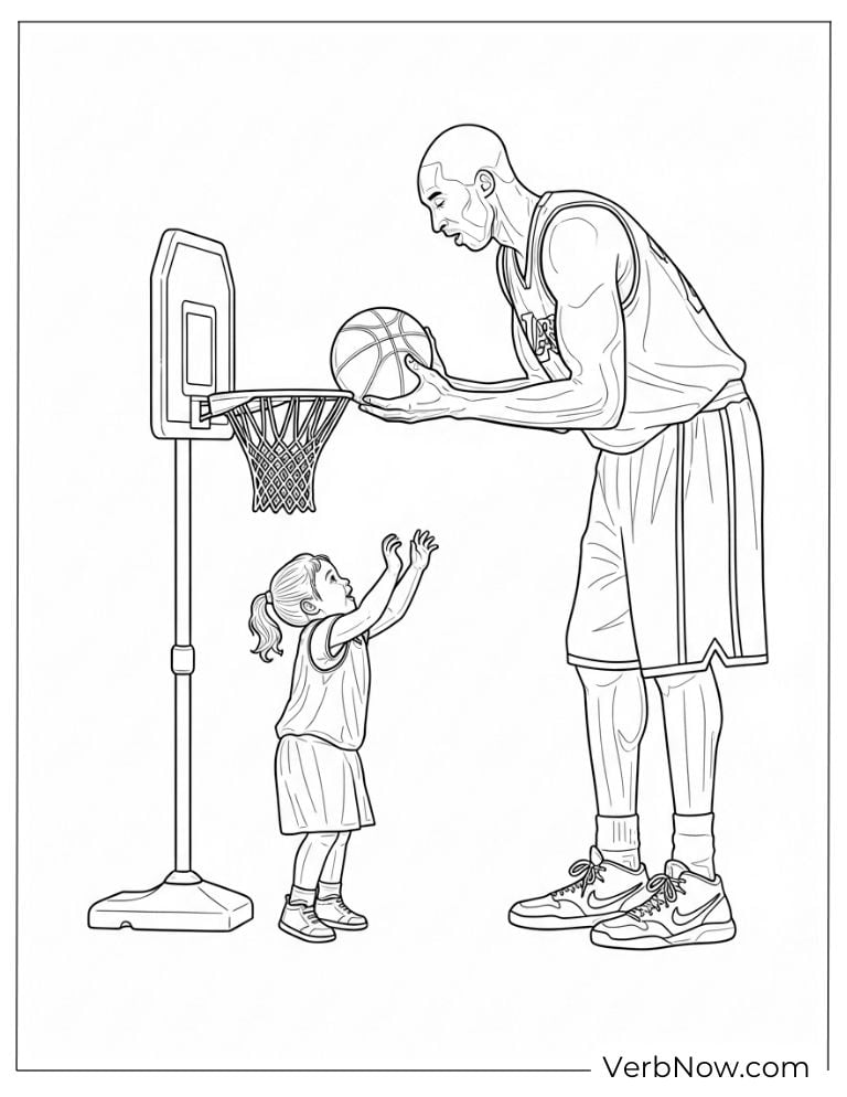 Kobe Bryant playing with child coloring picture