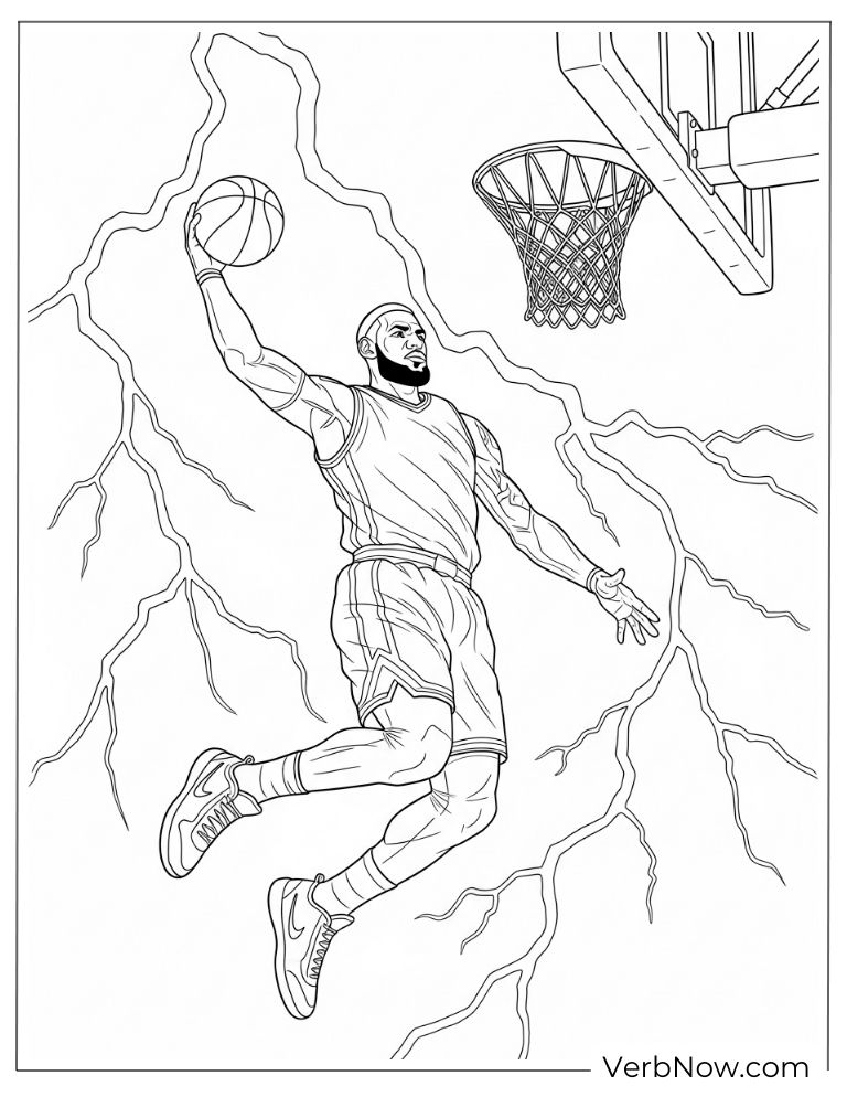 LeBron James leaping with lightning effects behind him