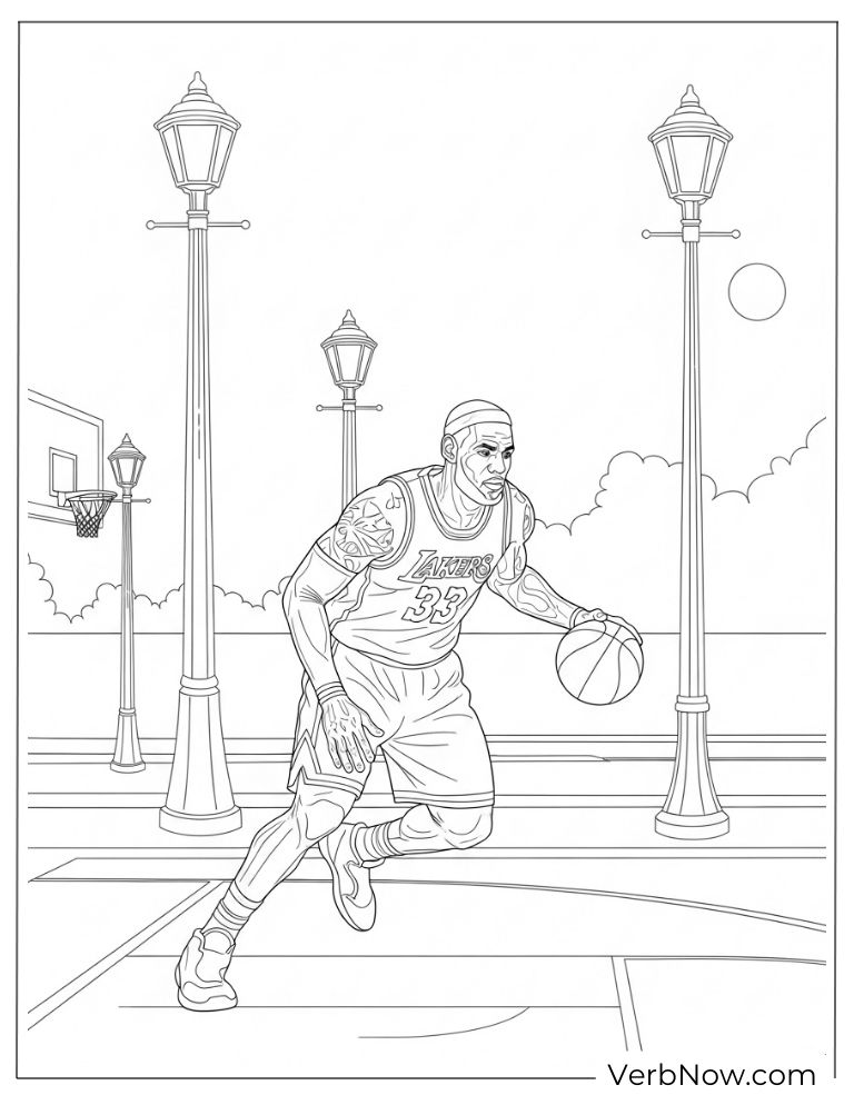LeBron James dribbling on a city street with lamp posts