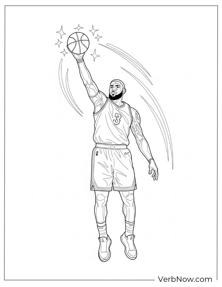 LeBron James raising the ball with a powerful pose