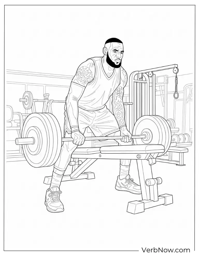 LeBron James lifting weights in the gym