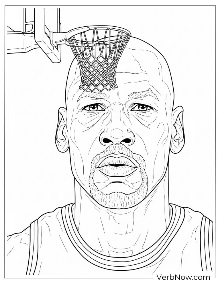 Michael Jordan portrait with a basketball hoop