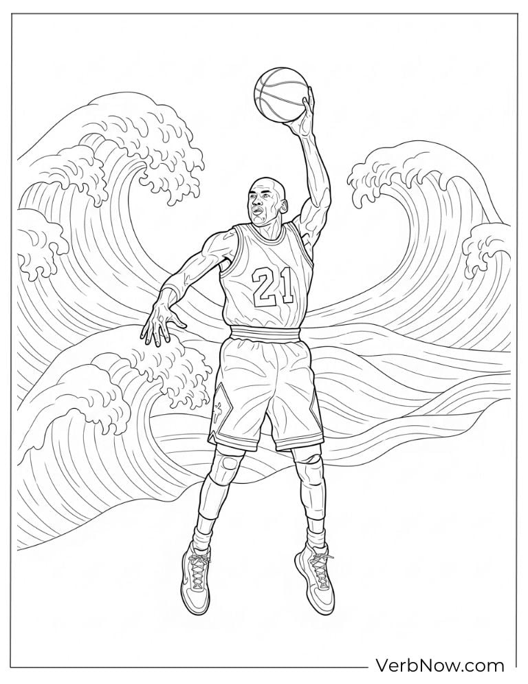 Michael Jordan raising the ball with waves