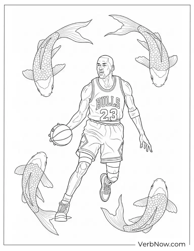 Michael Jordan with basketball and dolphins