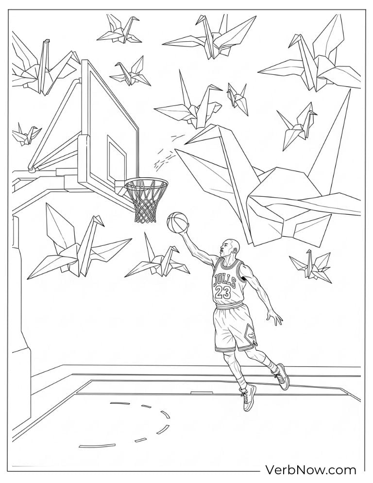 Michael Jordan dribbling on court with origami birds