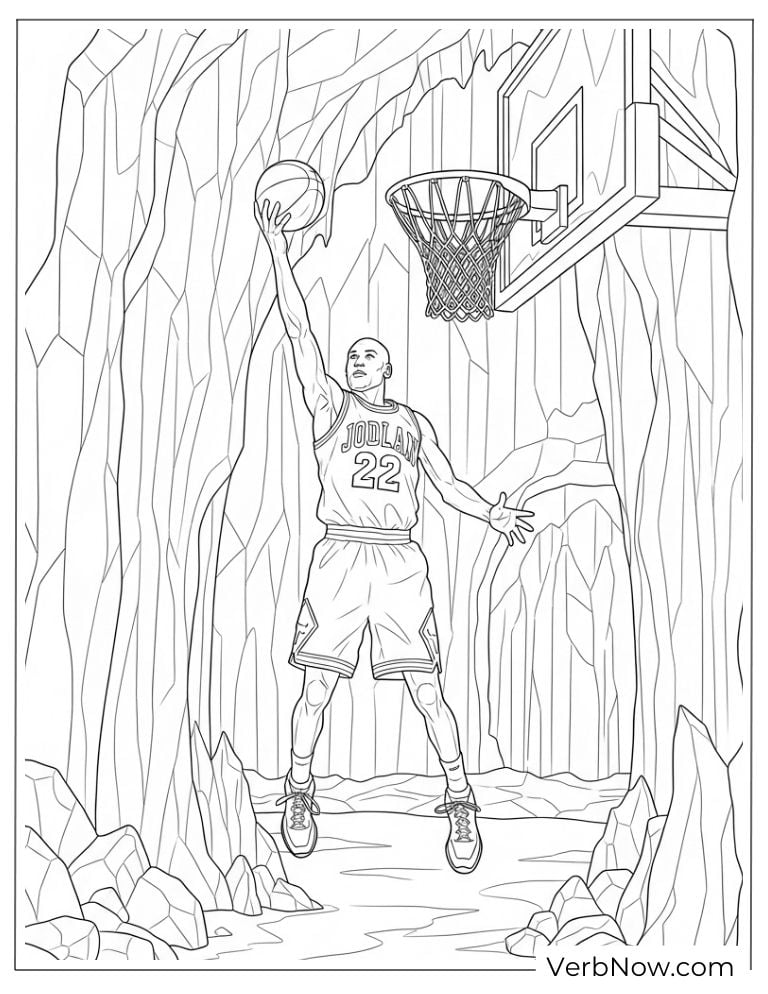 Michael Jordan jumping to score inside a rocky cave