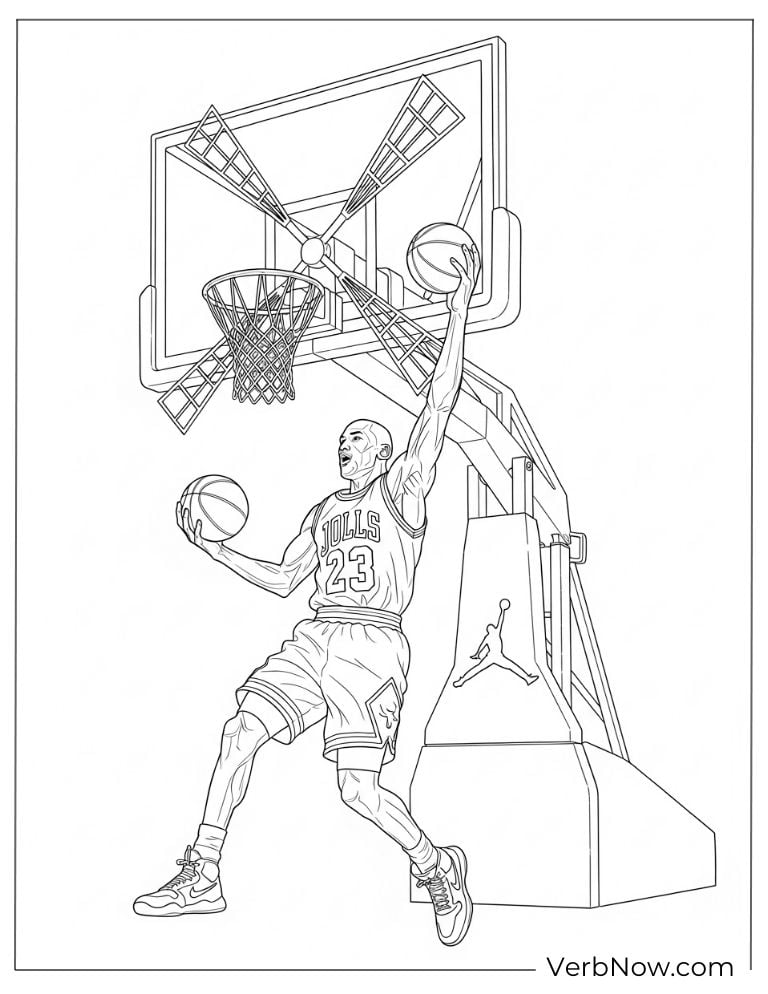 Michael Jordan hanging on the rim after a powerful dunk