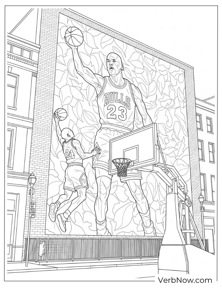 Michael Jordan mural with a street basketball