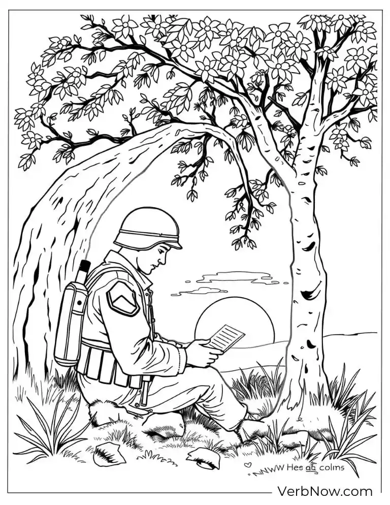 Soldier sitting under a tree reading a letter