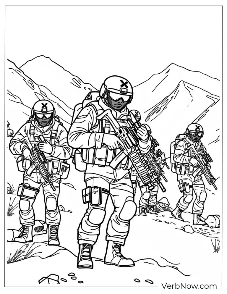 Soldiers on patrol in a mountain region