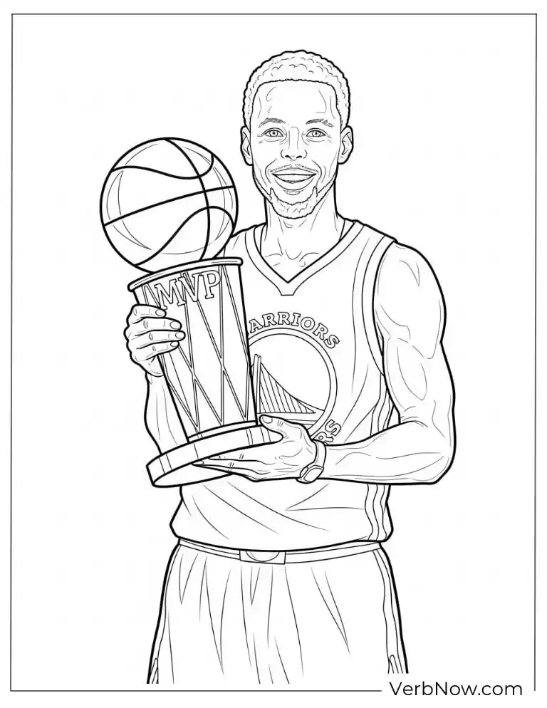 Stephen Curry holding championship trophy coloring page