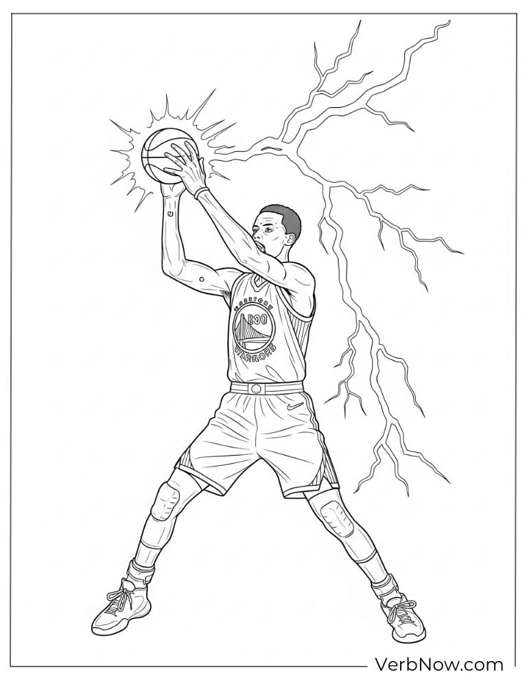 Coloring sheet of Stephen Curry with electric energy ball