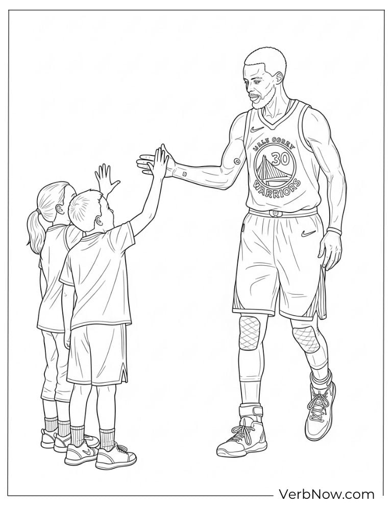 Coloring sheet of Stephen Curry coaching kids