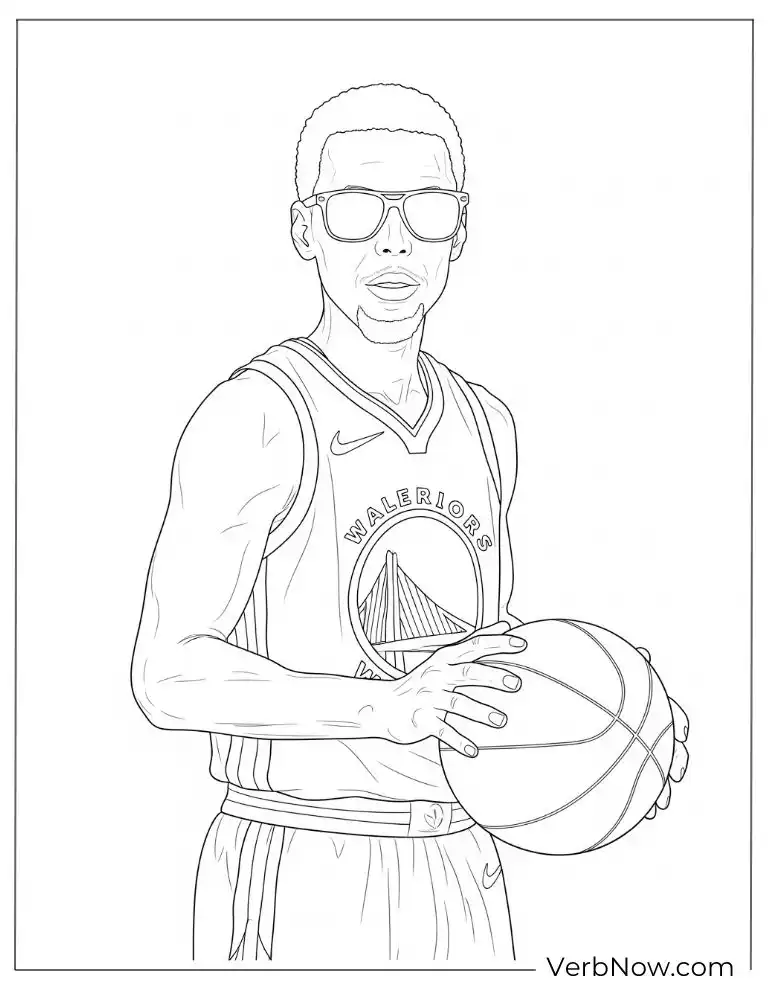 Stephen Curry holding basketball coloring page
