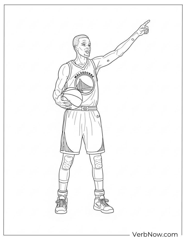 Stephen Curry pointing up coloring sheet