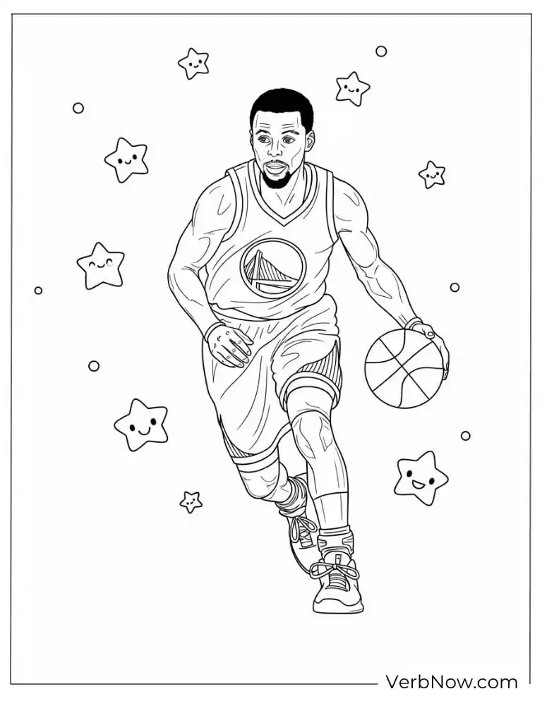 Stephen Curry dribbling with stars coloring picture