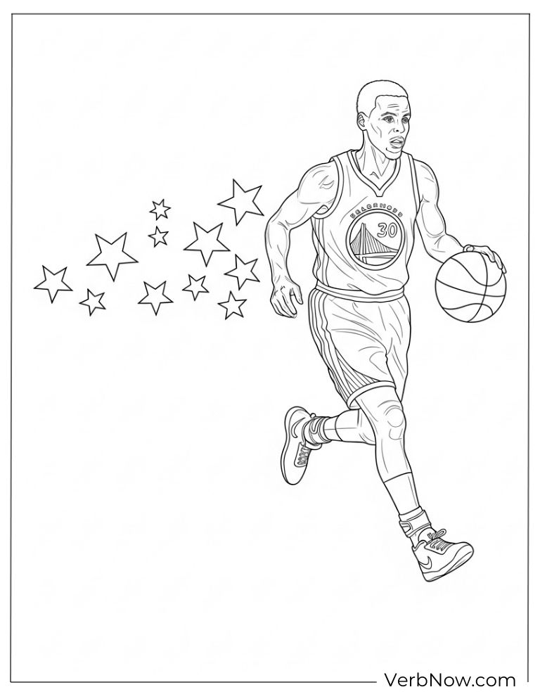 Stephen Curry running with stars trail coloring page