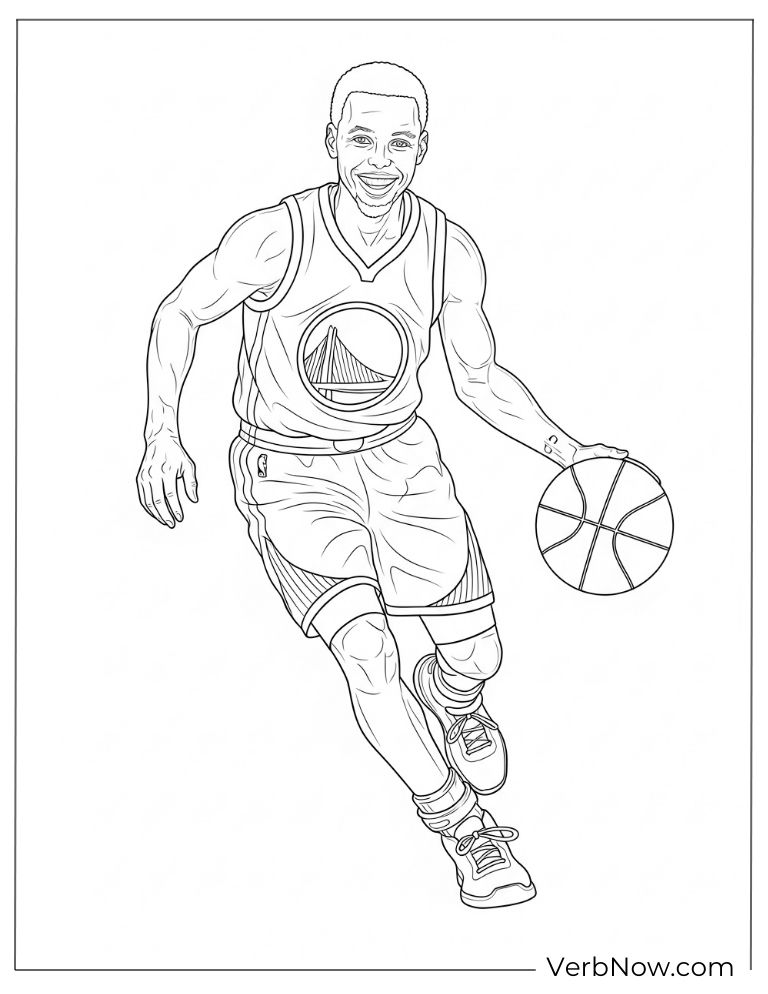 Stephen Curry dribbling ball coloring picture