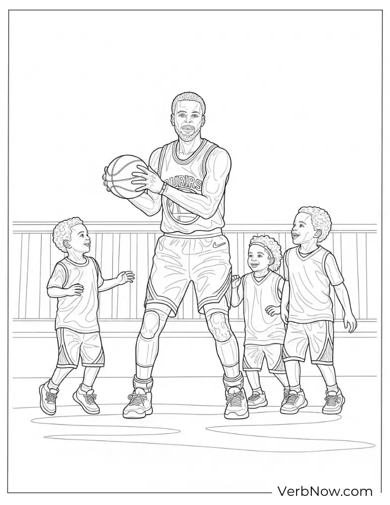 Free Stephen Curry Coloring Pages (100% Printable PDF) Coloring page of Stephen Curry teaching kids basketball