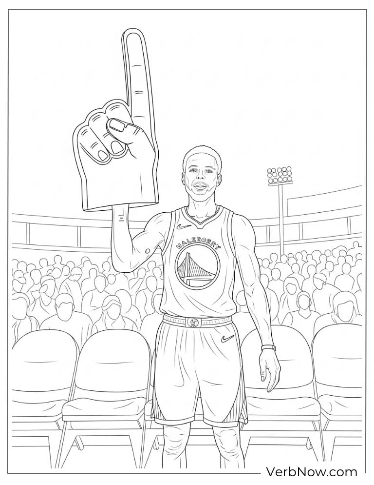 Stephen Curry with foam finger coloring page