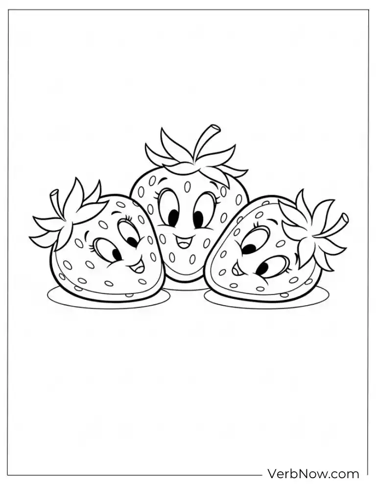 Three strawberries with cute cartoon faces