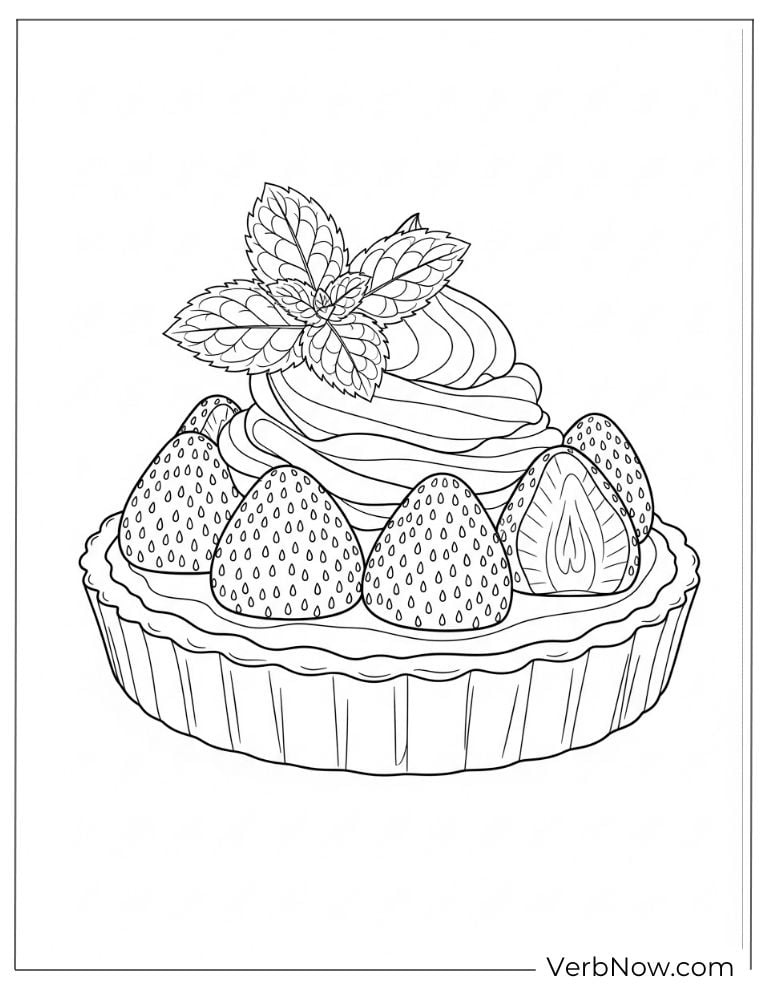 A strawberry tart topped with mint leaves