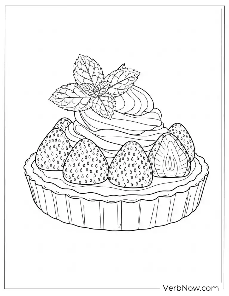 A strawberry tart topped with mint leaves