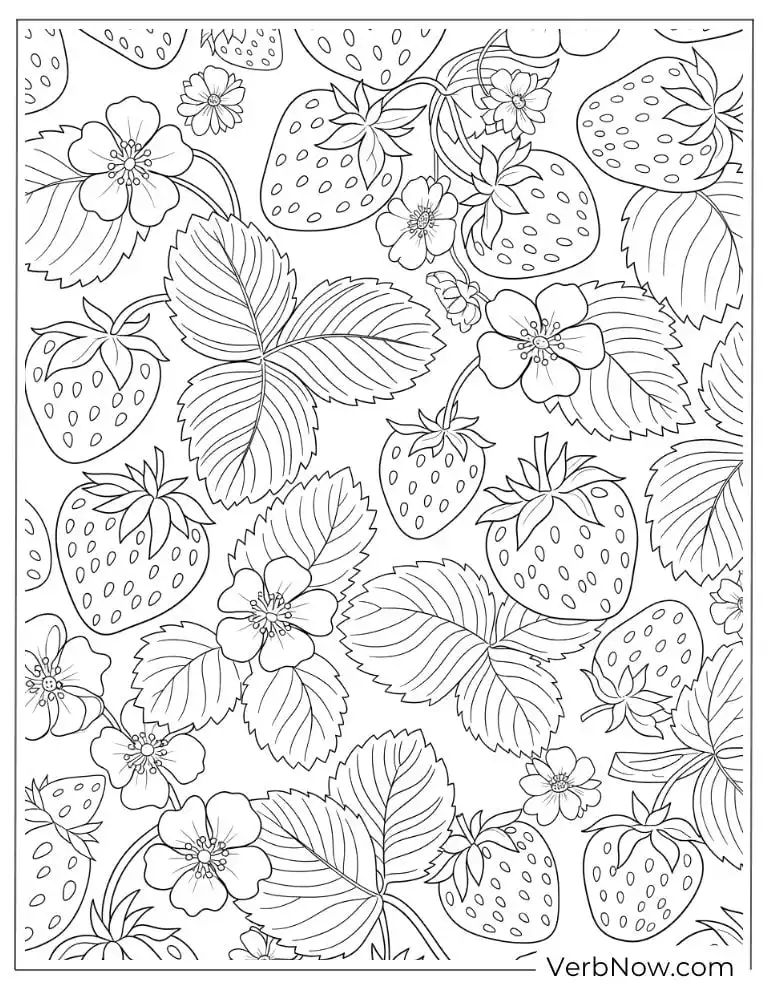 A full page of strawberries and leaves pattern