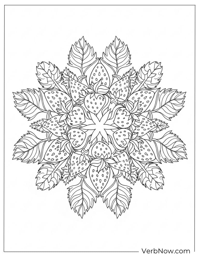 A circular mandala of strawberries and leaves