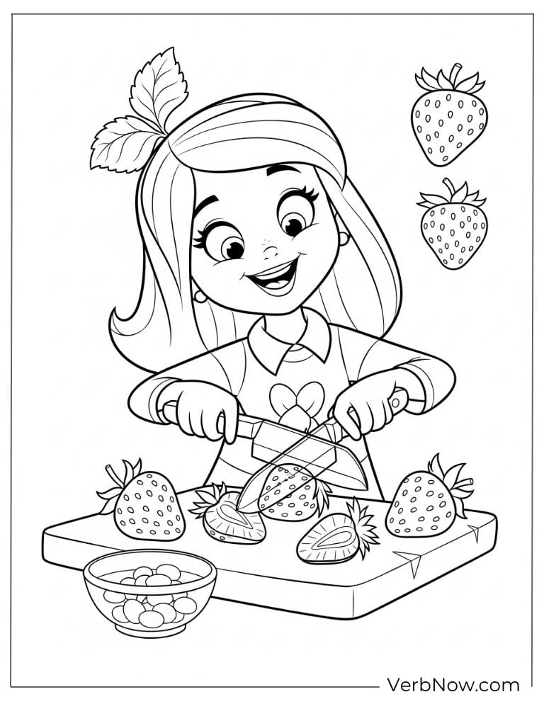 A girl happily decorating strawberries