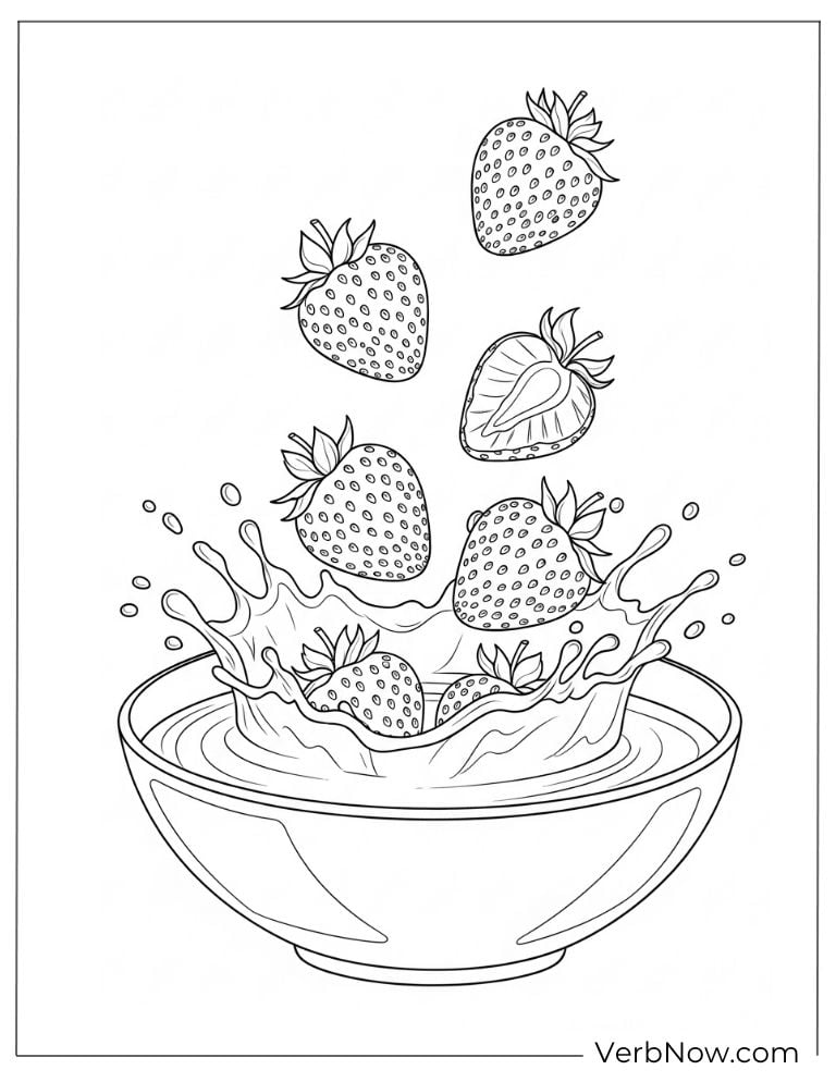 Strawberries splashing into a bowl