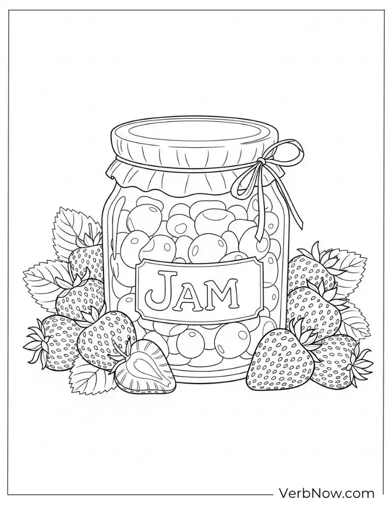 22 Free Strawberry Coloring Pages (100% Printable PDF) A jar of strawberry jam with fresh fruit