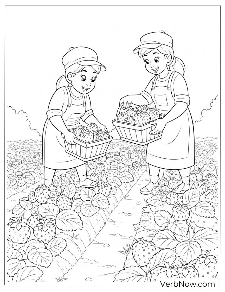 Two kids picking strawberries on a farm