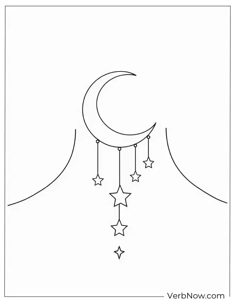 A crescent moon with hanging stars tattoo design