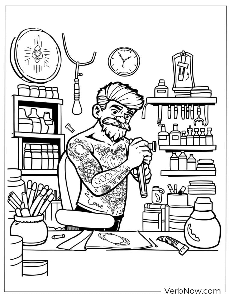 A tattoo artist designing in his studio