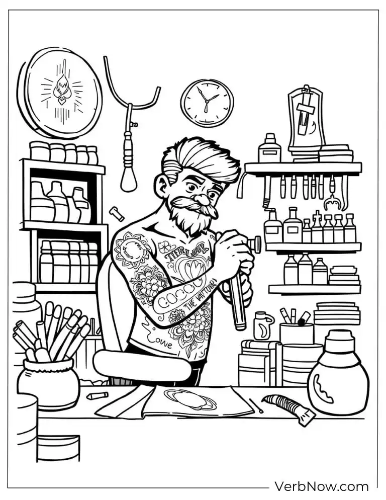 A tattoo artist designing in his studio